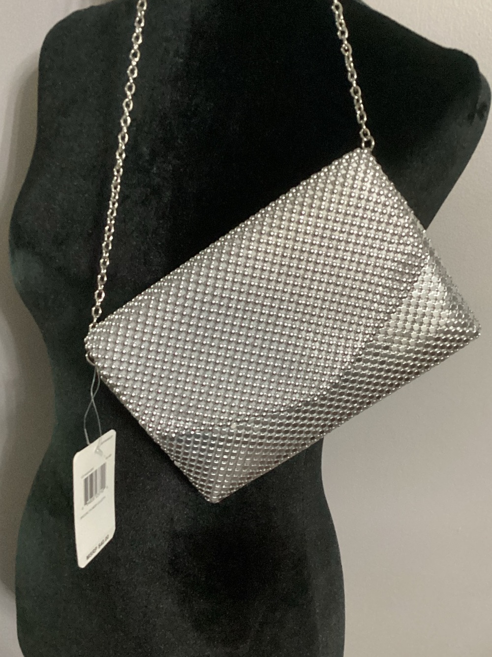 Gunne Sax Silver Crystal Mesh Chain Clutch